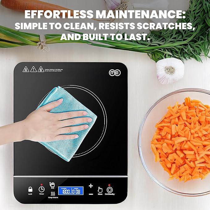 OMEO Portable Induction Cooktop Hot Plate Countertop Burner 1800 Watts Induction Burner with LCD Sensor Touch, LED Display, 10 Temperature Levels, Child Safety Lock, Auto Shutoff Function