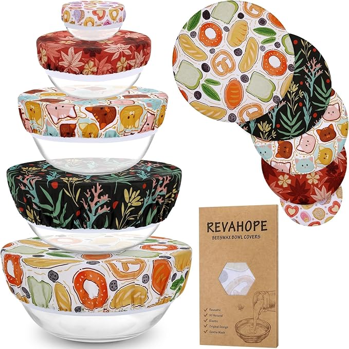 5-Size Reusable Beeswax Bowl Covers for Bread Proofing, Cotton Cloth Flexible Beeswax Wraps for Food Storage(Maple Leaves)