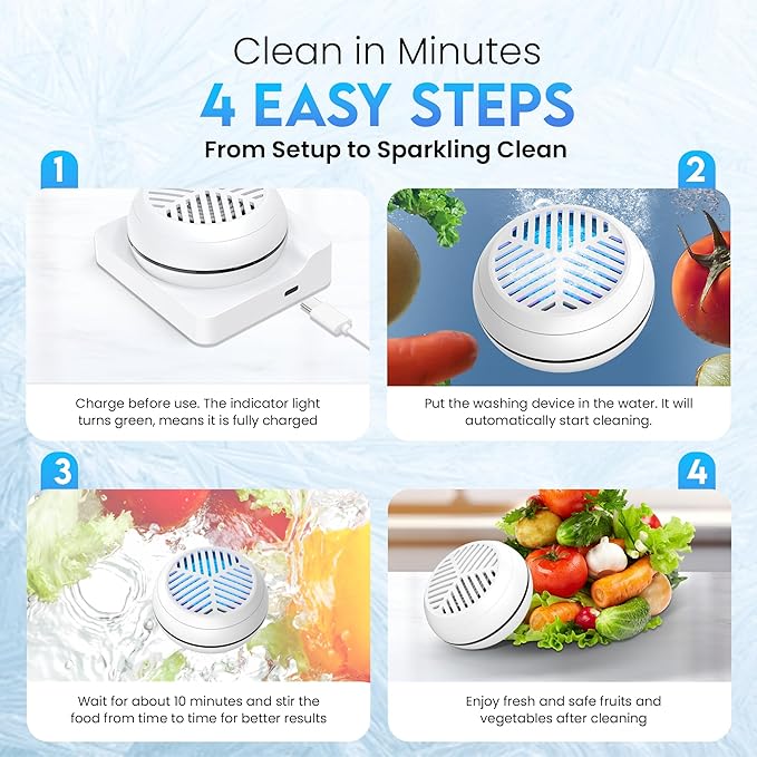 Fruit and Vegetable Washing Machine, Fruit Vegetable Cleaner Device, Portable USB Wireless Veggie Wash with Purification Technology, for Washing Fruits, Vegetables, Rice, Meat
