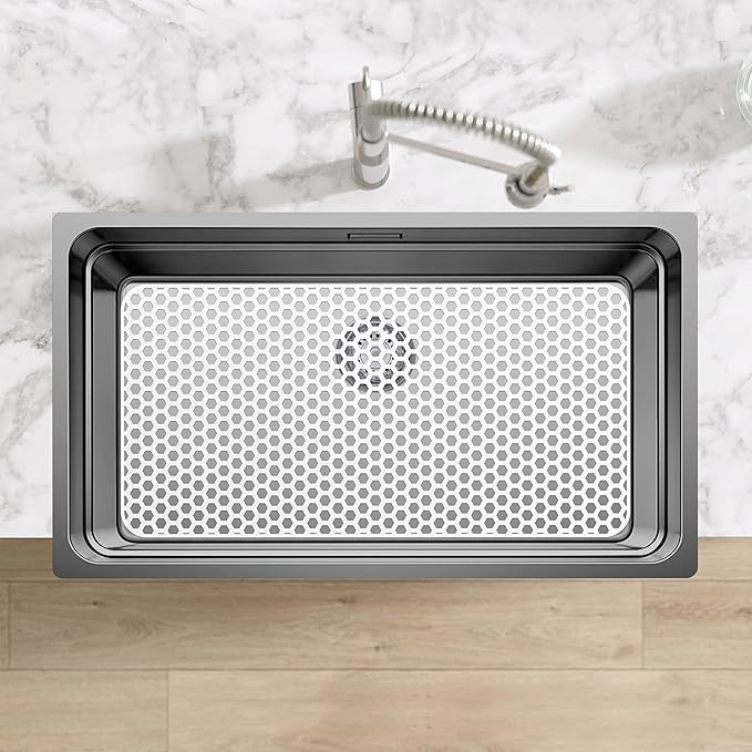 Bestjing Silicone Sink Protectors for Kitchen Sink - 28.3"x 15.7" Kitchen Protector Accessory, Non-Slip Heat Resistant Mat for Bottom of Farmhouse Stainless Steel Porcelain (White)