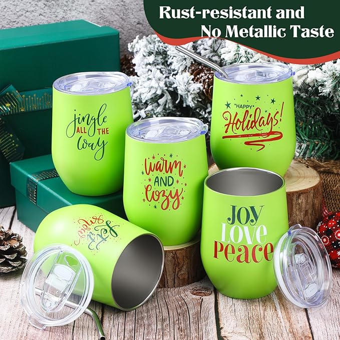 Uiifan 20 Pack Christmas Tumblers Gifts 12 Oz Xmas Funny Tumbler Christmas Stainless Steel Coffee Mugs Set Xmas Insulated Travel Cup with Straw Lid for Family Xmased Holiday Gift (Red Green)
