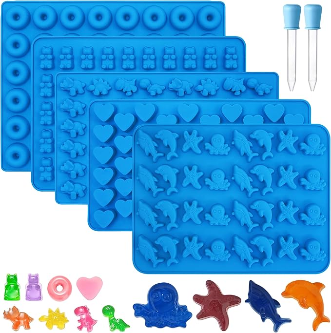 Sidosir 7Pcs Silicone Marine Theme Starfish Ocean Molds, Non-Stick Dinasur Chocolate Mold for Parties, Silicone Bear Gummy Mold for Make Gummies, Gummy Heart for Home Diy