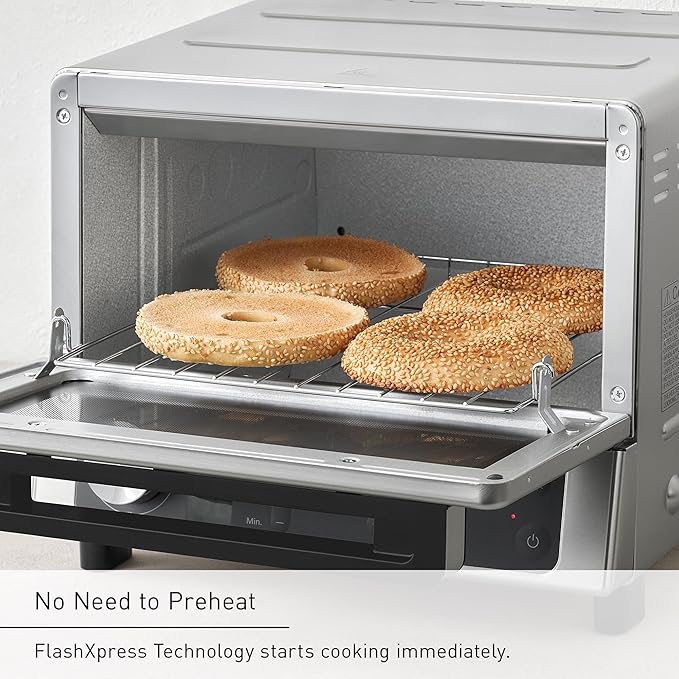 Panasonic FlashXpress Toaster Oven Countertop, Compact 4 Slice Toaster Oven w/Double Infrared Heating, PFAS-free, 6 Auto Cook Options & Precise Temperature Control, 1300W - NB-G200P (Stainless Steel)