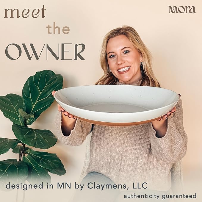 Mora Ceramic Large Serving Bowls- Set of 2 Oval Platters for Entertaining. Modern Kitchen Dishes for Dinner, Fruit, Salad, Turkey, etc. Oven, Dishwasher Safe, 55/35 oz, 13.5" / 11.8" - Earl Grey