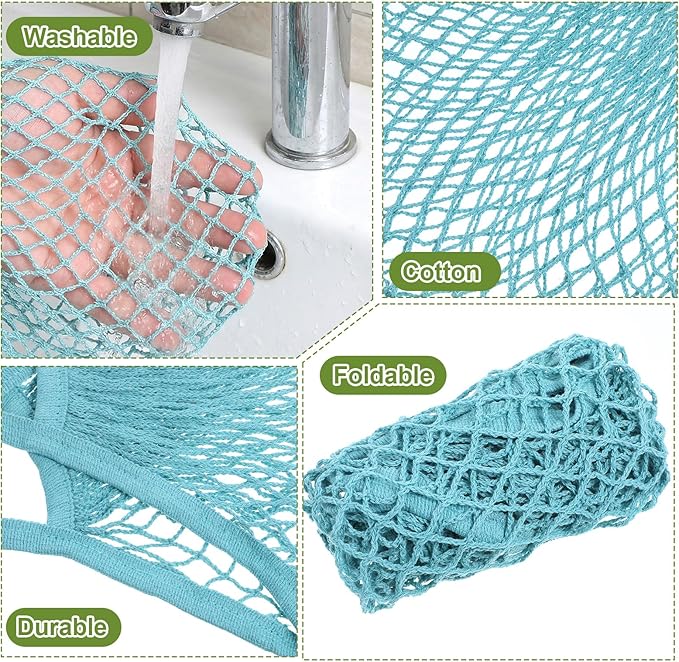 Thinp 2 Pcs Cotton Mesh Produce Bags, Reusable Mesh Grocery Bag with Long Handle Net Tote Cotton String Shopping Bag for Fruit Vegetables Market Shopping