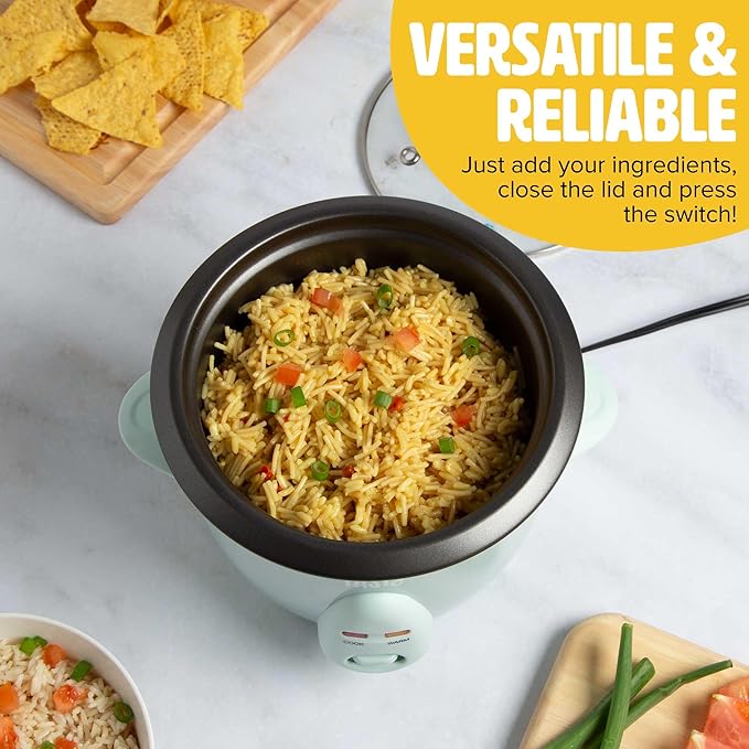 Tasty Mini Rice Cooker with Removable Nonstick Bowl and Auto Keep Warm Function, Great For Soups, Stews, Grains and Oats, 6 Cups Cooked (3 Cups Uncooked), 1.5-Quart, Aqua