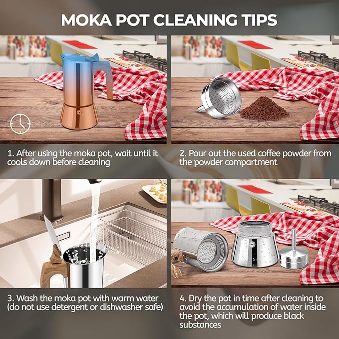Uncoated 4 Cup Moka Pot 304 Thickened Stainless Steel Coffee Maker Stovetop Espresso Coffeemaker Italian Classic Style Brewing Greca Cafe Mocha Machine for Cafeteras Camping Travel Home 200ml 6.6oz
