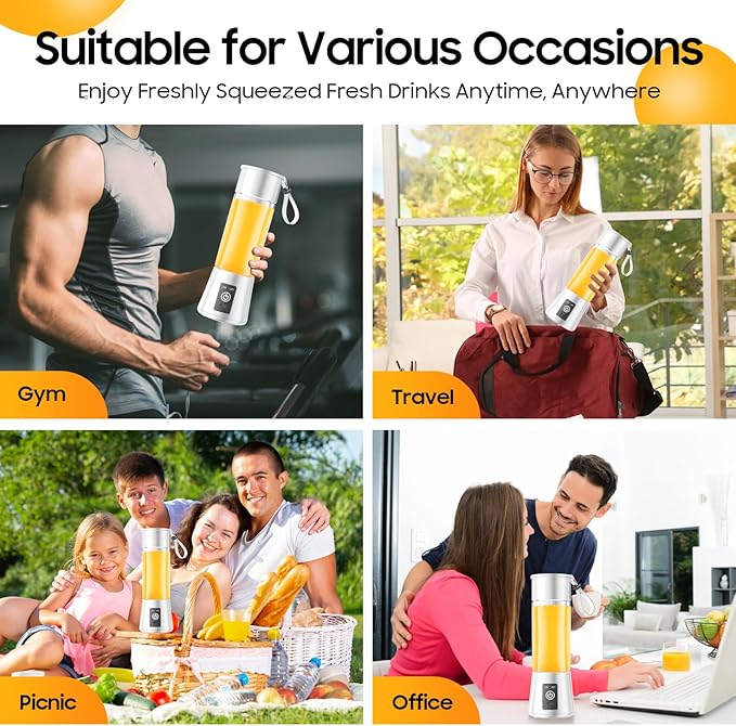 Cordless Portable Personal Size Blender - Mini Blender Make Smoothies and Shakes, 380Ml BPA Free Travel Cup, Powerful Blending Suit in Office/Home/Gym