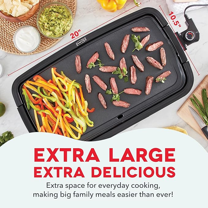 Dash Deluxe Everyday Griddle - Electric Griddle with Removable Plate - Nonstick, Easy-Clean Surface & Anti-Slip Base - Recipe Book Included - Red