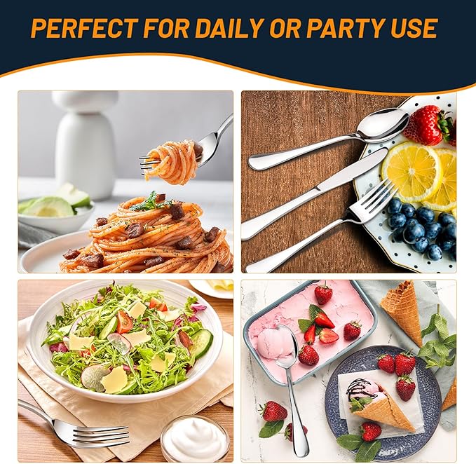 NICE KITCHEN 60 Piece Silverware Set for 12, Premium Stainless Steel Flatware Set, Eating Utensil Sets with Steak knives, Cutlery Tableware Service Include Fork Knife Spoon Set, Mirror Polished