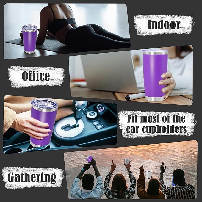 20 oz Tumbler Coffee Travel Tumblers Bulk with Lid Stainless Steel Double Wall Vacuum Insulated Mug Powder Coated Cups fit Car Cupholder for Hot and Cold - Purple, 1Pack