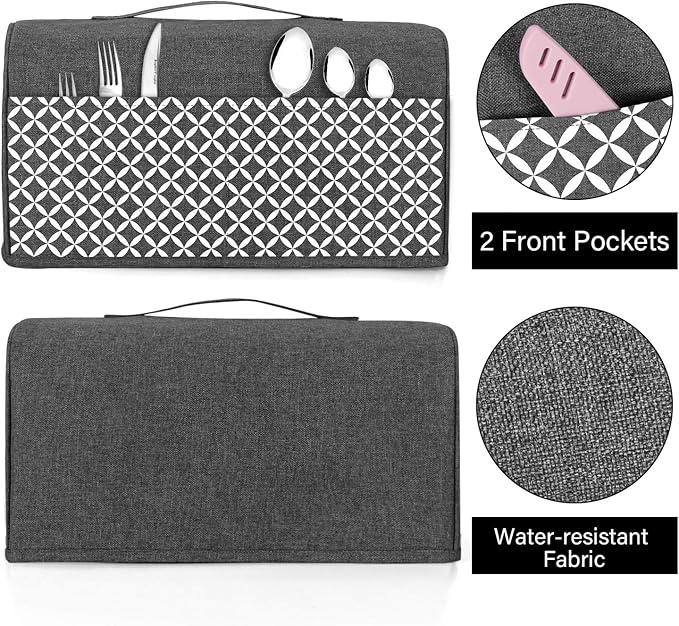 Yarwo 4 Slice Toaster Cover with Pockets and Top Handle, Nylon Toaster Cover Fits for Most 4 Slice Long Slot Toasters, Gray with Grid