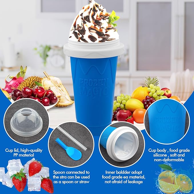 Slushy Maker Cup,DIY Magic Slushie Makers Squeeze Cups, Portable Smoothie Squeeze Cups for Juices, Milk and Ice Cream Make,Double Layer Squeezes Slushie Maker Cup, Birthday Gifts for Mom Dad & Friends