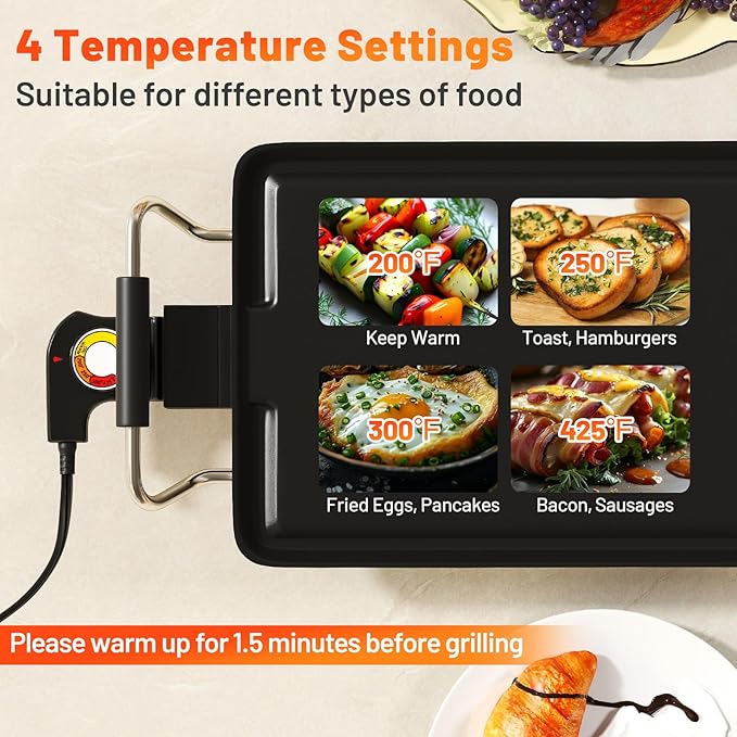 LDAILY 35’’ Extra Large Nonstick Electric Griddle, Teppanyaki Grill BBQ W/ 4 Adjustable Temperature, Even Heating & Handles, Long Table Top Pancake Griddle Grill for Indoor & Outdoor Party, Camping