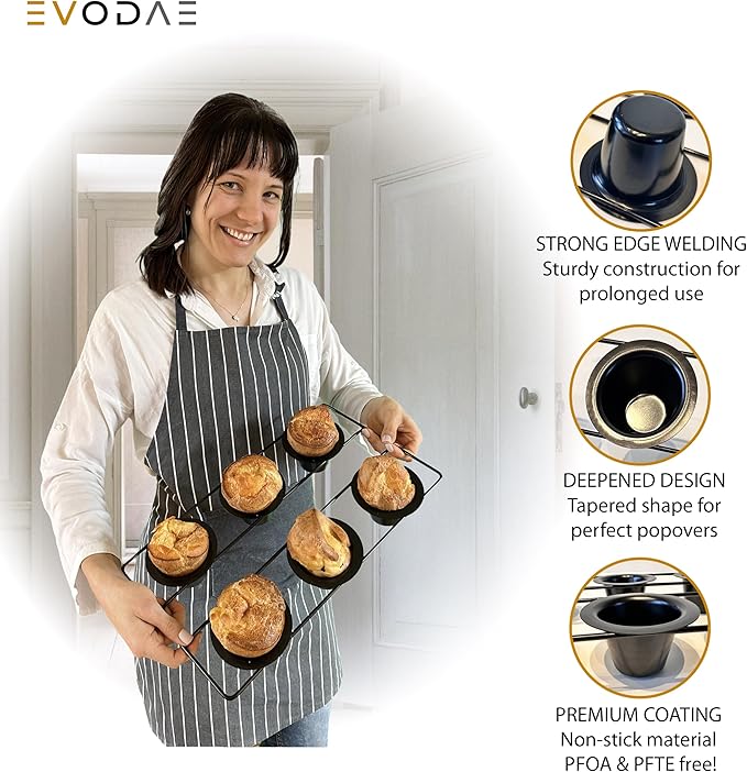 EVODAE® Popover Pans Set of 2 – 12-Cup (2×6) Pro-Grade Carbon Steel, Strong & Durable Build – Nonstick, PFOA & PTFE Free – Popover & Yorkshire Pudding Pan – Carefully Packaged in a Clean Black Box