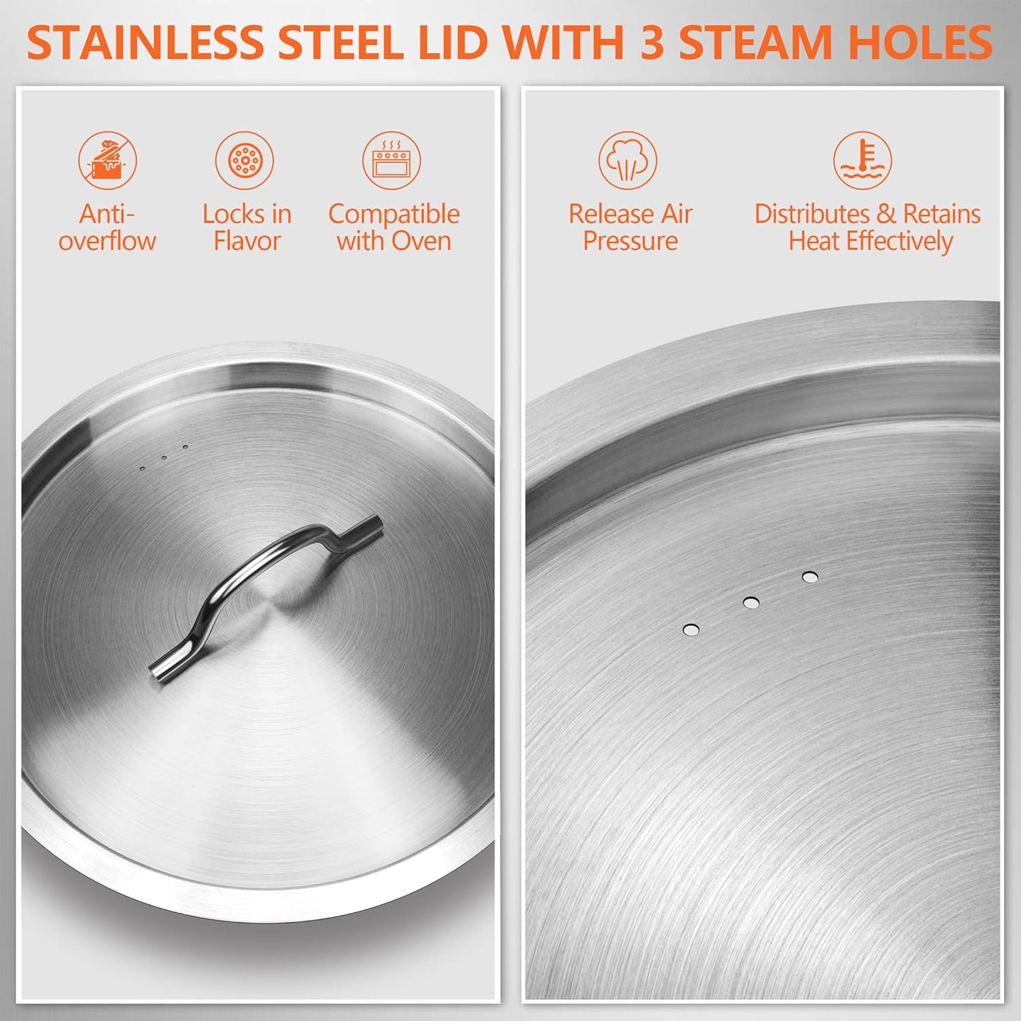 Stock Pot 20 Quart - Stainless Steel Stock Pot with Lid – Heavy-Duty Cooking Pot for Soup, Stew, Pasta – Commercial & Home Use, Induction Compatible - 5 Gallon