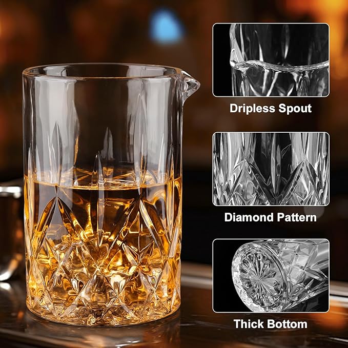 Cocktail Mixing Glass, 18.5oz Crystal Mixing Glass, Thick Bottom Bar Stiring Glasses, Bartender Mixing Jug for Manhattan, Martini, Whiskey