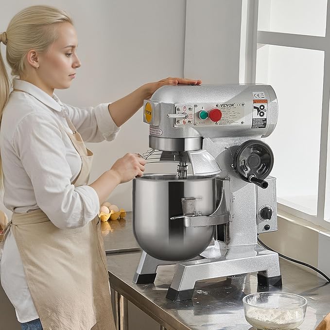 VEVOR Commercial Food Mixer, 20Qt Commercial Mixer with Timing Function, 750W Stainless Steel Bowl Heavy Duty Electric Food Mixer Commercial with 3 Speeds Adjustable 108/199/382 RPM, Dough Hook Whisk