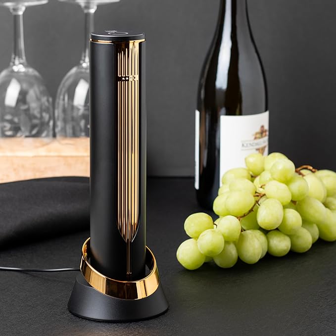 Levare - Electric Wine Bottle Opener, Rechargeable Automatic Cork Remover with USB Charging Base and Foil Cutter, Lithium Battery Powered, Ideal Gift for Wine Enthusiasts, Housewarmings, and Weddings