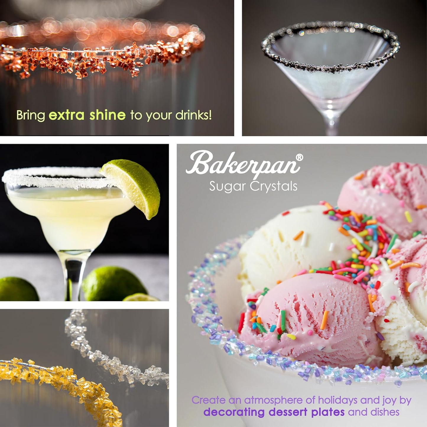 Bakerpan Pearlized Sugar Sprinkles for Baking - 5 Ounce - Sparkling Gold Decorating Sugar Crystals for Cookies, Cake Pops, Ice Cream (Made in USA)
