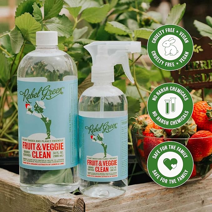Rebel Green Fruit & Veggie Clean - Plant-Based Produce Cleaner - Natural Fruit and Vegetable Wash with No Aftertaste - Dirt & Grime Removal - Made with Organic Extracts of Citrus - Gallon