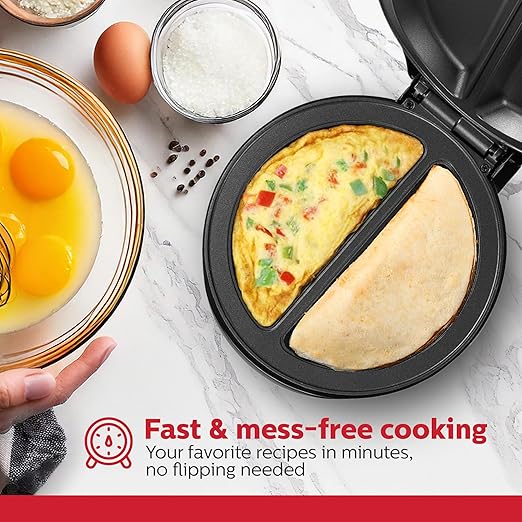 Holstein Housewares Stainless Steel 2 Section Omelet&Frittata Maker,Non Stick Coating,Easy To Clean,Indicator Lights,Compact Storage,Prepare Versatile Recipes in Minutes. 2 Portions,Black,(Pack of 6)
