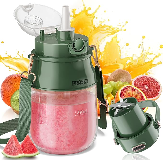 Portable Blender, Personal Blenders for Shakes and Smoothies with 27oz Cup, Lid and Shoulder Strap, Type-C USB Rechargeable, BPA-Free for Gym/Travel/Kitchen (Green)