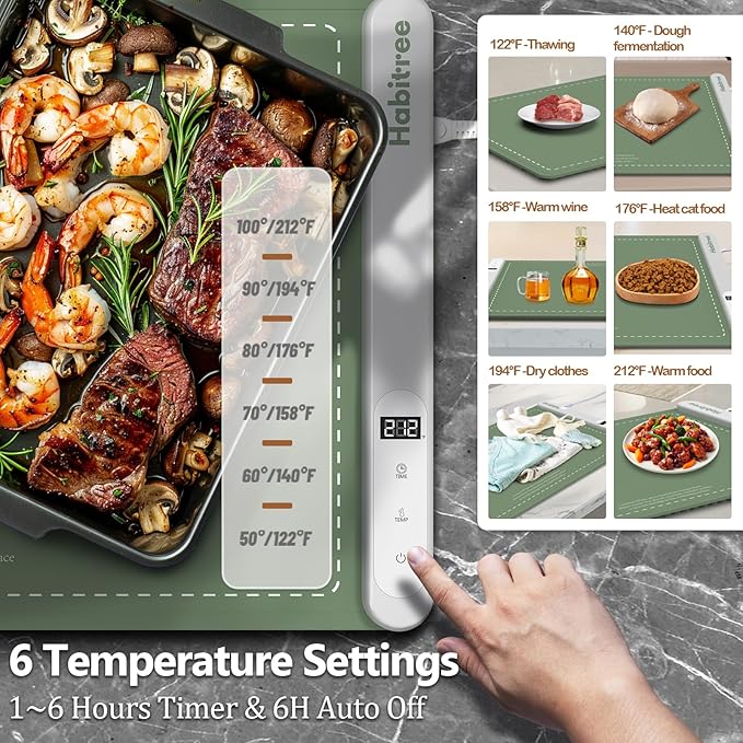 Food Warming Mat - Day Gifts & Kitchen Gadget, Electric Warming Tray with 6 Heat Settings,6 Timers,Graphene Rapid Heating, Portable & Rollable,Easy Clean-Food Warmers for Parties, Buffets & Daily Use