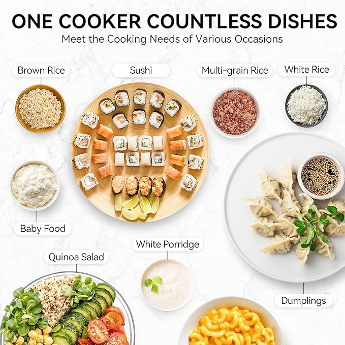 olayks Mini Rice Cooker, Small Electric Cooker 2 Cup Uncooked with 4 Cooking Functions, Ceramic Rice Cooker with 24 Hour Preset, Heat Preservation, Anti Scald Carry Handle
