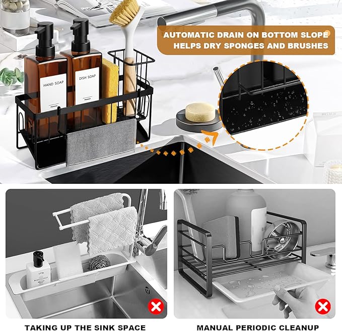 GMISUN Dish Soap Dispenser, 12 Fl oz / 350 ml Dual Soap Dispenser with Sponge Holder, Customized Amber Glass Kitchen Soap Dispensers Set, Modern Hand and Dish Soap Dispensers Set Removable