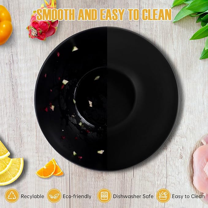 12.6" Extra Large Salad Bowl with Lid, 8.4QT Nature Bamboo Fiber Mixing and Serving Bowl with Lid, Spoon and Fork for Fruits,Salads and Vegetables (Black)