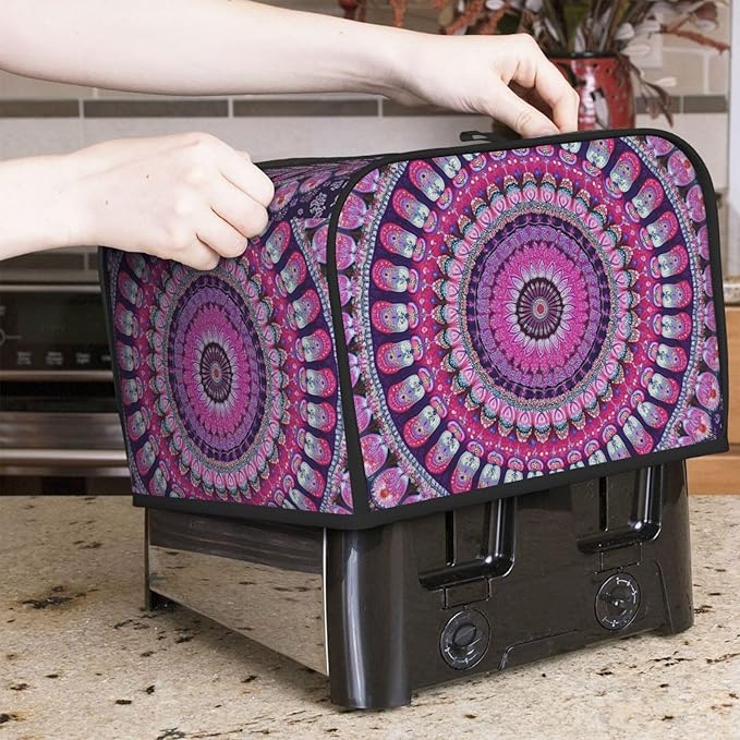 Bohemian Mandala Floral Covers for Toasters 4 Slice,Cute Funny Bread Machine Cover with Handle,Washable Stain Resistant Kitchen Small Appliance Cover Dining Decor