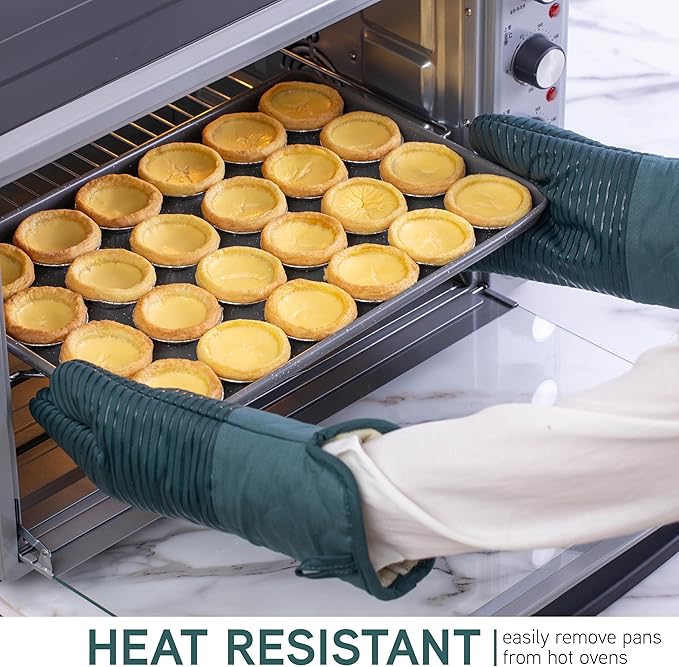 COOK WITH COLOR Silicone Oven Mitts- Heat Resistant Gloves with Soft Quilted Lining Oven Mitt Pot Holders for Cooking and BBQ, Teal, Material Mitt Set