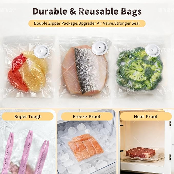 Compact Vacuum Sealer Machine for Food with 10 Reusable Vacuum Bags, Seal Food 5X Fresh Longer, Handheld Portable Rechargeable Wireless for Food Storage