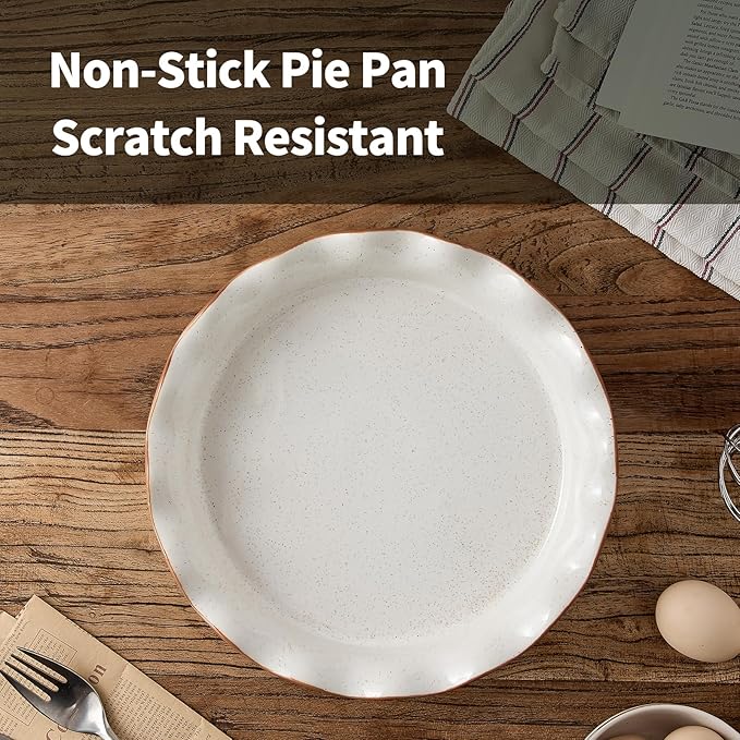 SIDUCAL Pie Pan for Baking 10.5 inch,NonStick Reusable Ceramic Pie Plate with Ruffled Edge,Dishwasher and Oven Safe,Deep Dish Pie Pan for Apple Pie,Quiche,Pot Pies, Tart, etc（White）