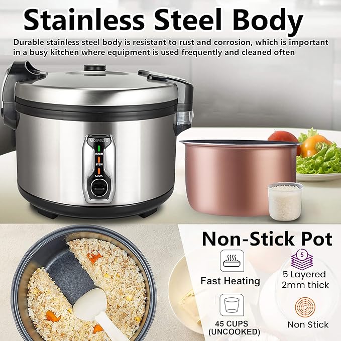 16L Commercial rice cooker 90 cups cooked Large Stainless Steel rice Commercial for 65-75 people 1550W Electiric Rice Warmer, with One-Touch Operation | Auto Keep Warm| Non-Stick Inner Pot