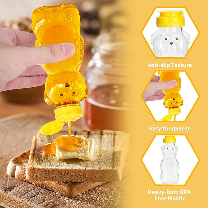 12 Pack Honey Bear Bottle 12 oz, Reusable Plastic Honey Bear Jars Bulk with Yellow Flip Top Lid for Storing and Dispensing(350ml /12oz)