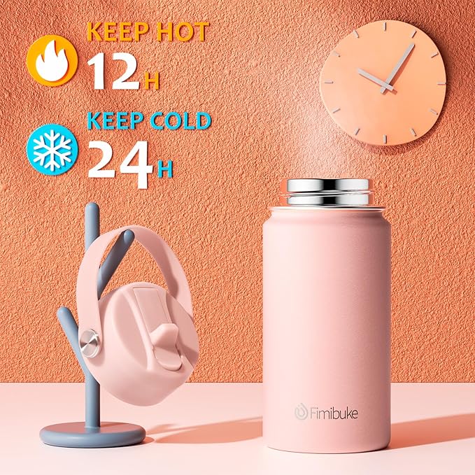 Fimibuke Kids Insulated Water Bottle - 14oz BPA-FREE 18/8 Stainless Steel Travel Tumbler Leak Proof Double Wall Vacuum Kids Cup with Straw Metal Water Bottle for School Boys Girls (1 Pack, Bubble Gum)