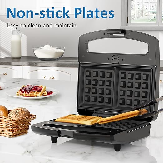 Sandwich Maker Panini Press Grill, 3 in 1 Electric Waffle Maker with Removable Non-stick Plates, Glass Top, Cool Touch Handle & Easy to Clean, 800W