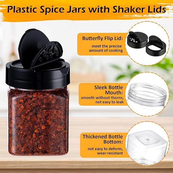 Mimorou 30 Pack Plastic Spice Jars with Shaker Lids Clear Seasoning Containers Spice Bottles for Kitchen Storing Spice Herbs Seasoning Powders(Square,6.1 oz)
