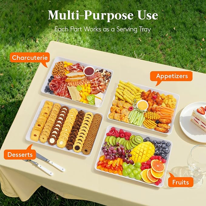 Lifewit Serving Tray for Party Supplies, Reusable Serving Platter for Catering, Snack, Fruit, Charcuterie, Appetizer, Plastic Food Trays, Hosting Essentials, BPA Free, White, 8 Pcs