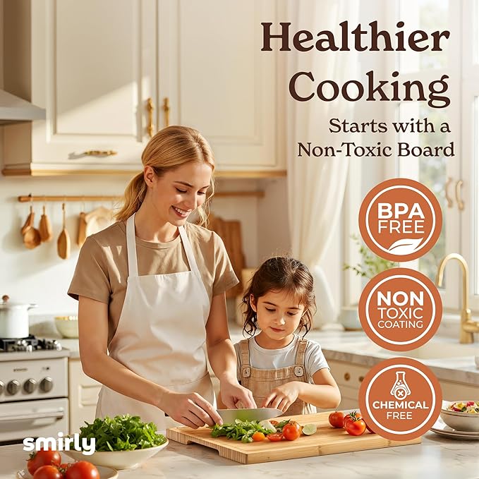 SMIRLY Bamboo Wooden Cutting Boards for Kitchen, Set of 3 Large - Small, Bamboo Wood Cutting Board Set with Deep Juice Grooves, Non Toxic Serving Tray, Perfect Mother's Day Gifts