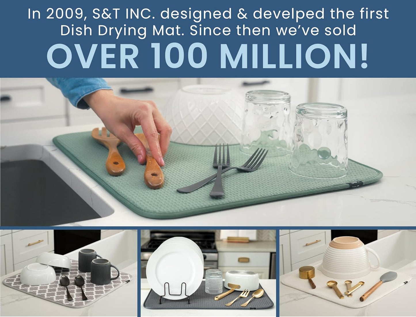 S&T INC. Dish Drying Mat, 16” x 18”, Absorbent Microfiber Kitchen Counter Mat, Dish Drying Pad for Dishes, Utensils, Pots and Pans, Large, Charcoal