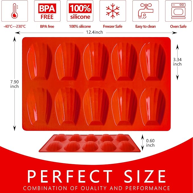 Madeleine Pans for Baking, Regular Size 10-Cavity Shell Shape Madeleine Mold Cake Pans, 3Pcs Silicone Madeleine Chocolate Cookies Trays for Baking(Regular(10-Cavity))