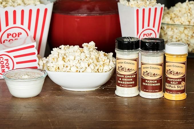 Amish Country Popcorn | Seasoning Variety Pack | Ballpark Style ButterSalt - 5.5 oz, Ranch - 5.5 oz & Sour Cream and Onion - 4.7 oz Popcorn Seasoning | Old Fashioned, Non-GMO
