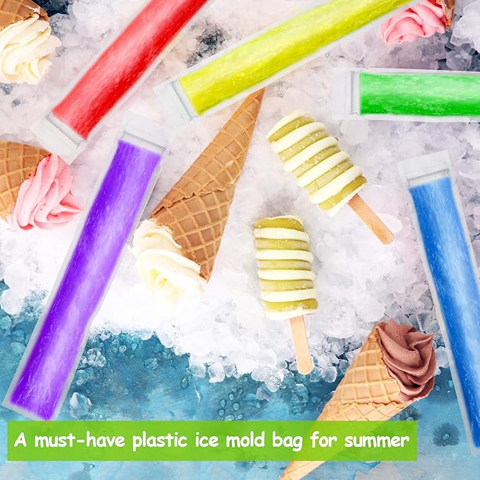 Shappy 450 Pcs Disposable Ice Pop Mold Bags with 3 Silicone Funnels Freezer Tubes with Zipper Seals DIY Ice Pop Bags Bulk for Yogurt Healthy Snacks Juice Fruit Smoothies(8.7 x 2.4 Inch)