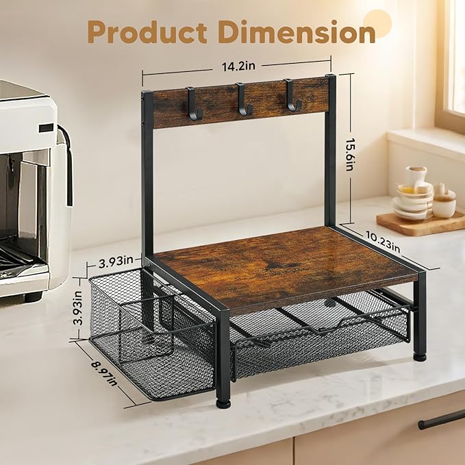 Poyilooo Coffee Bar Organizer with K Cup Holder,Coffee Pod Drawer Holder for 24 Pod Capacity, Storage Drawer with Dispoable Cups & Lids Holder, Coffee Bar Station Organier for Countertop, Kitchen