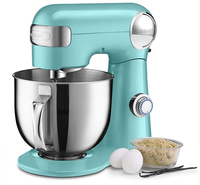 Cuisinart Stand Mixer, 12 Speed, 5.5 Quart Stainless Steel Bowl, Chef’s Whisk, Mixing Paddle, Dough Hook, Splash Guard w/ Pour Spout, Periwinkle Blue, SM-50TQNAS