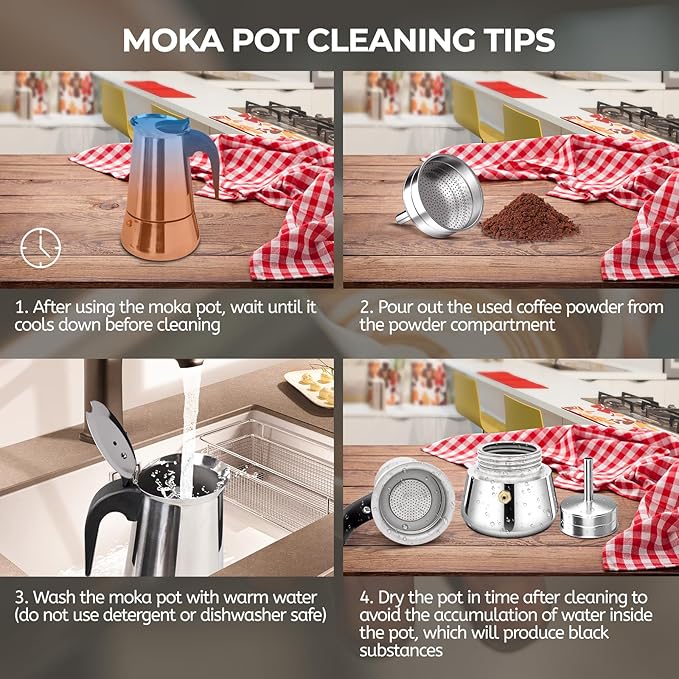 4 Cup 200ml Moka Pot Stainless Steel Espresso Coffee Maker Stovetop Coffeemaker Italian Classic Style Brewing Greca Cafe Mocha Machine for Cafeteras Lover Camping Travel and Home Use 6.6oz