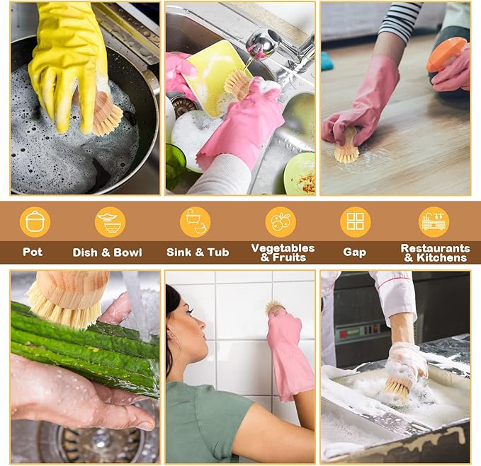Nuenen 30 Packs Bamboo Dish Scrub Brushes Wooden Scrubbers Set Kitchen Dishwashing Scrubber with Natural Sisal Bristles for Iron Pot Pan Sink(Sisal)